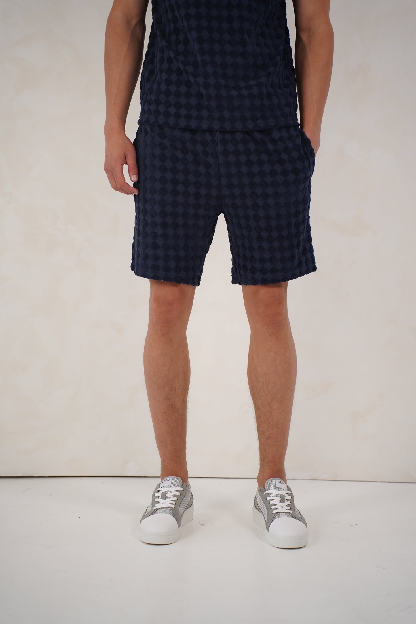 Capo Towelling Diamond Revere Shorts - Navy