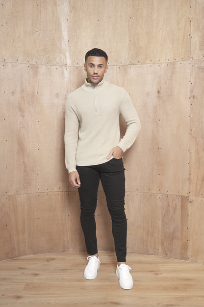 Capo Ribbed 1/4 Zip Jumper - Stone