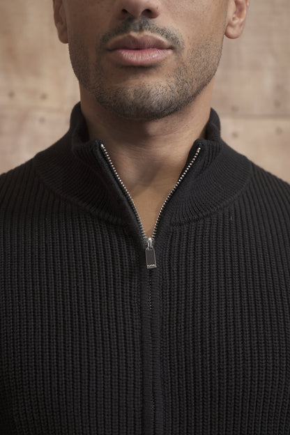 Capo Ribbed Full Zip Jumper - Black