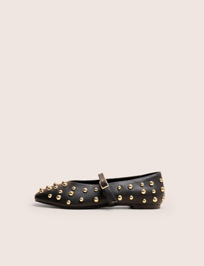 Elsie Black Studded Ballerina Flats