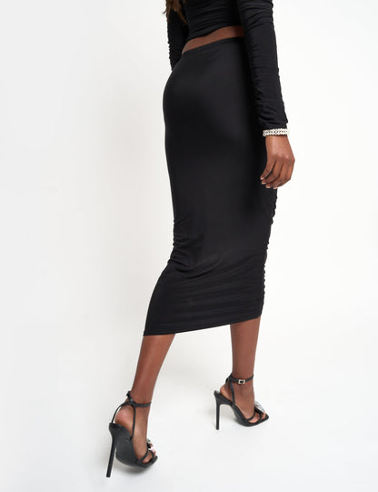 Ruched Maxi Skirt Co Ord Black