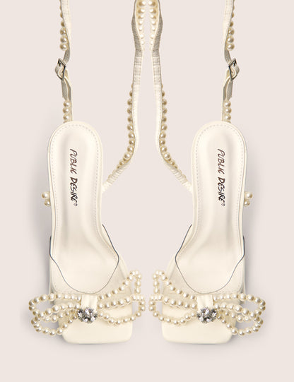 Glimmer White Wide Fit Wrap Around Pearl Square Toe Cake Stand Heels
