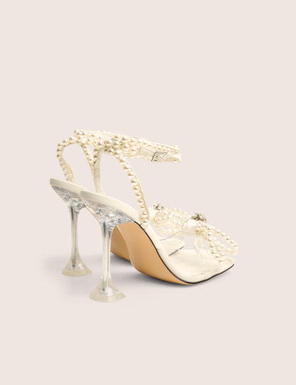 Glimmer White Wide Fit Wrap Around Pearl Square Toe Cake Stand Heels