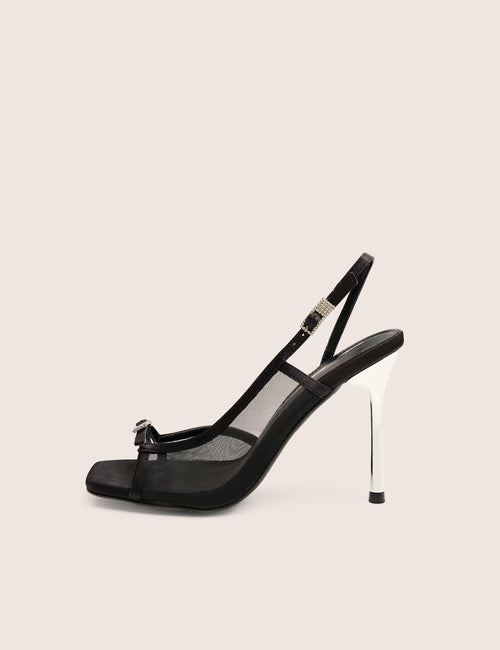 Grattitude Black Strappy Square Toe Stiletto Heels