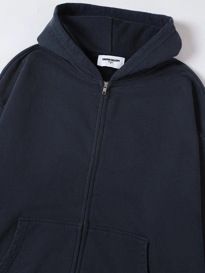 550 GSM CROPPED FIT 'WASHED NAVY BLUE' ZIP-UP HOODIE