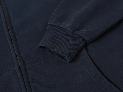 550 GSM CROPPED FIT 'WASHED NAVY BLUE' ZIP-UP HOODIE