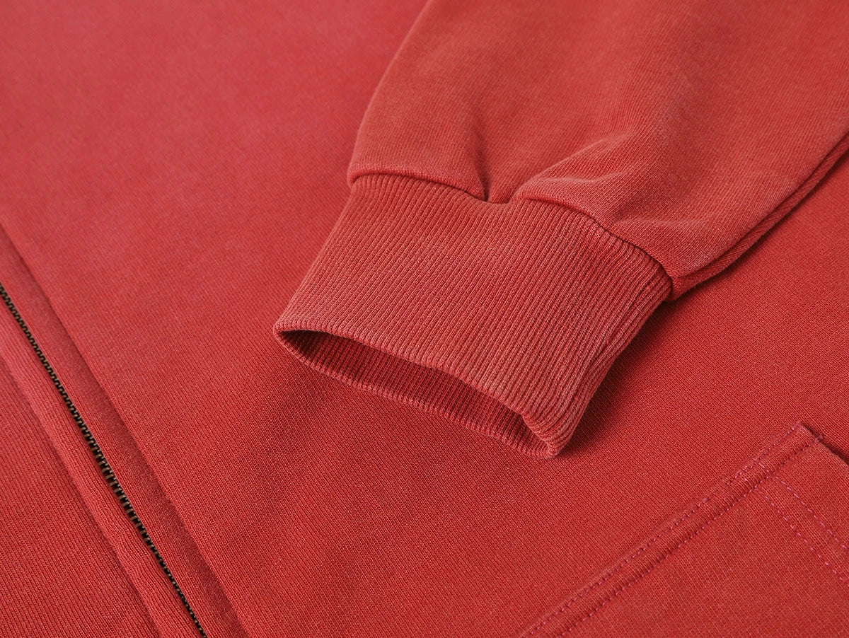 550 GSM CROPPED FIT 'WASHED RED' ZIP-UP HOODIE