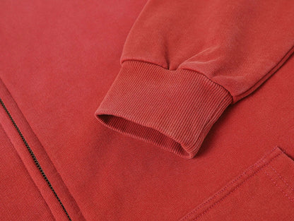 550 GSM CROPPED FIT 'WASHED RED' ZIP-UP HOODIE