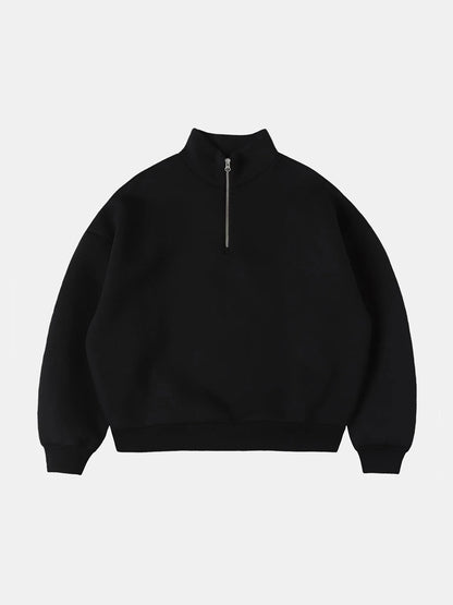 630 GSM BOXY CROPPED FIT QUARTER-ZIP 'BLACK' SWEATER