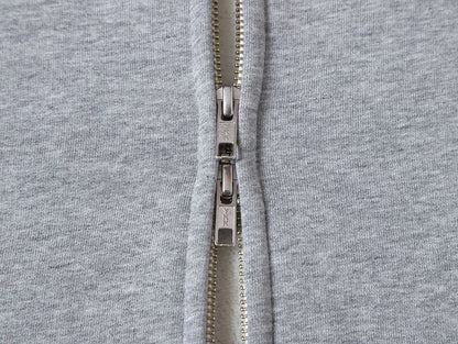 480 GSM FLEECE CROPPED FIT 'FLOWER GRAY' ZIP-UP HOODIE