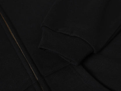 480 GSM FLEECE CROPPED FIT 'BLACK' ZIP-UP HOODIE