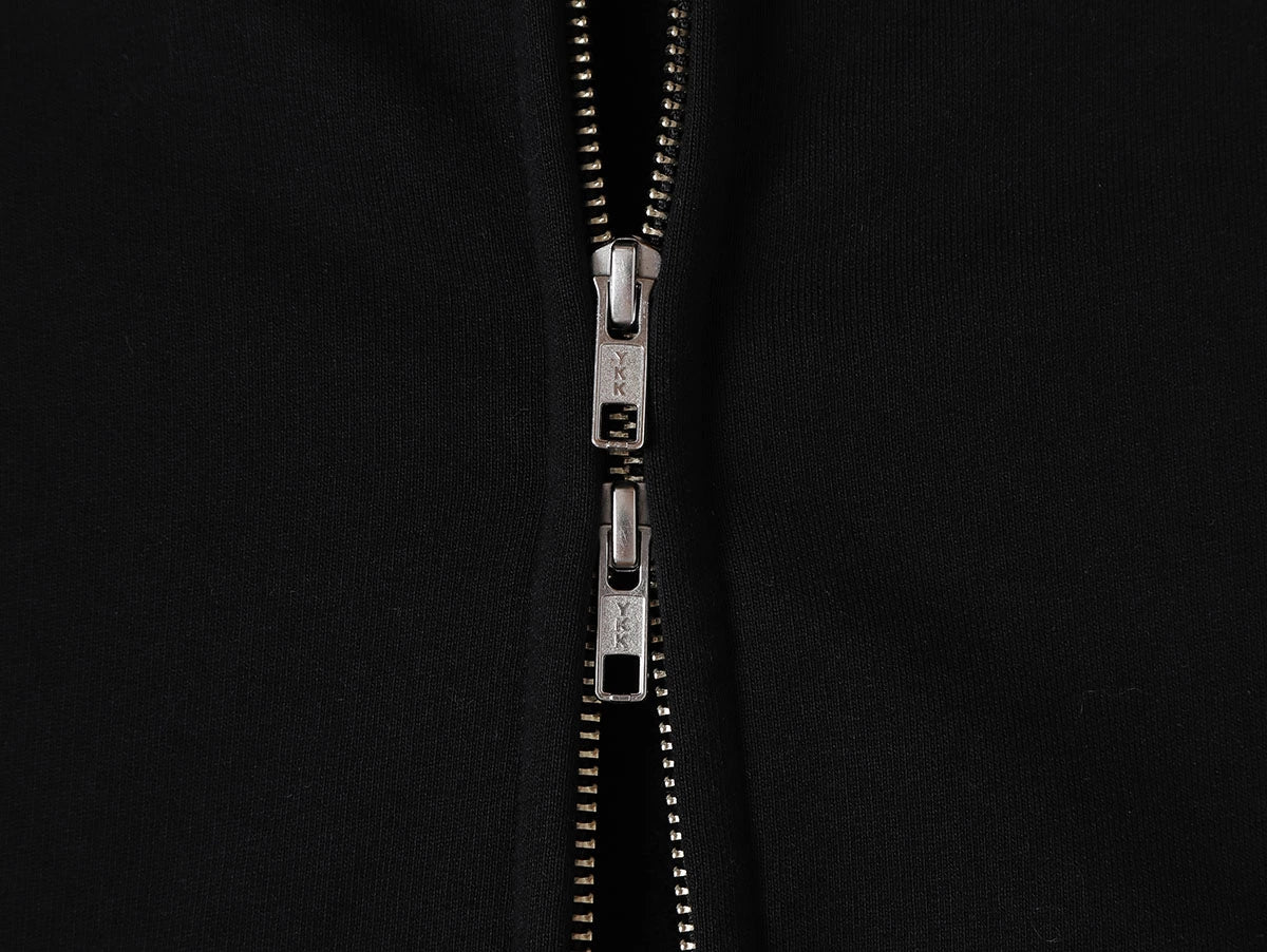 480 GSM FLEECE CROPPED FIT 'BLACK' ZIP-UP HOODIE
