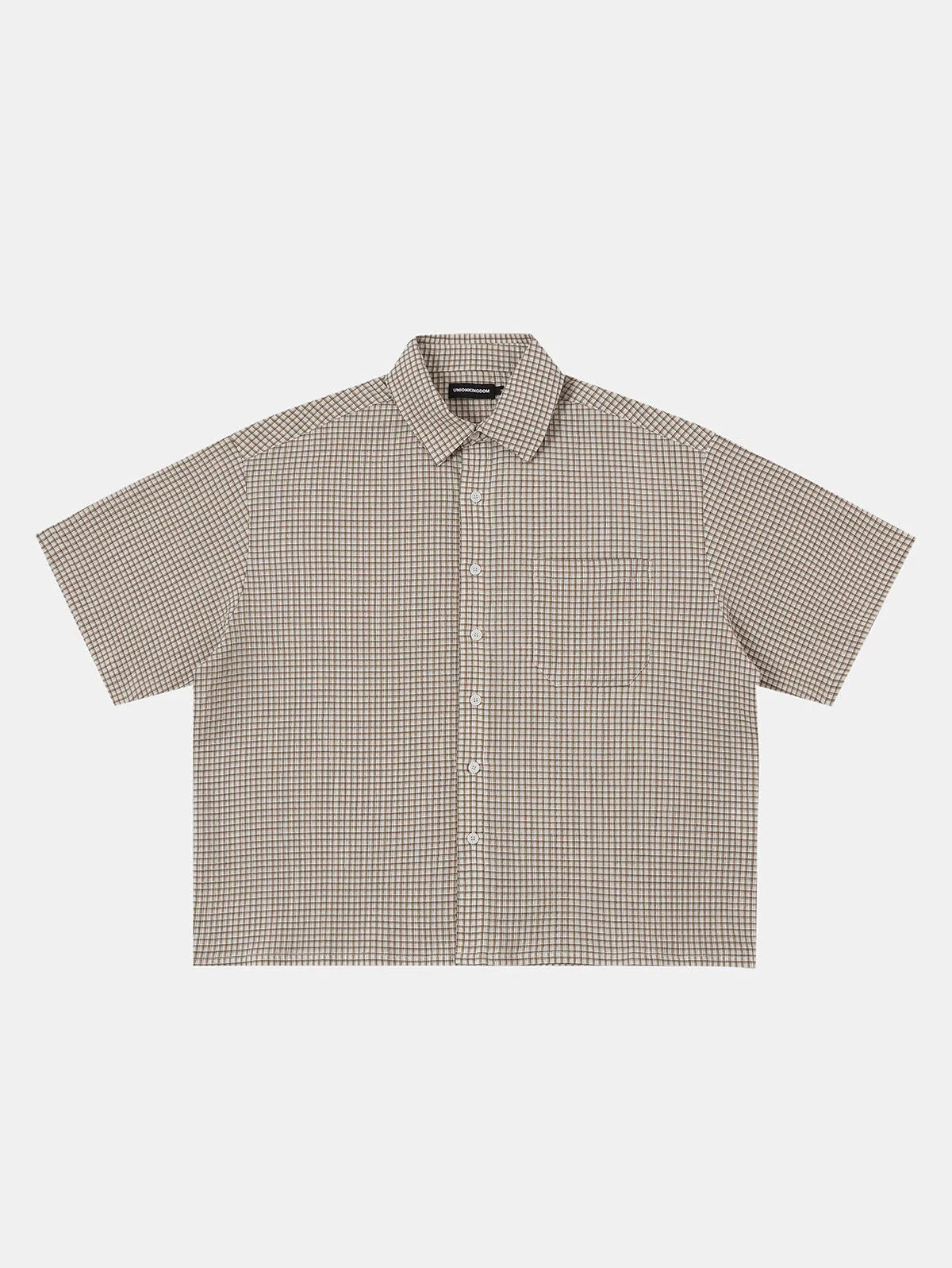 BOXY CROPPED FIT 'BEIGE' PLAID SHIRT