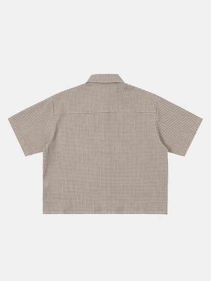 BOXY CROPPED FIT 'BEIGE' PLAID SHIRT