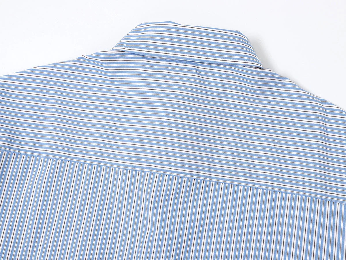 BOXY CROPPED 'BLUE' STRIPED LONG-SLEEVE SHIRT