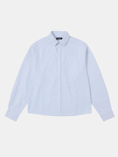 BOXY CROPPED 'PURE BLUE' STRIPED LONG-SLEEVE SHIRT