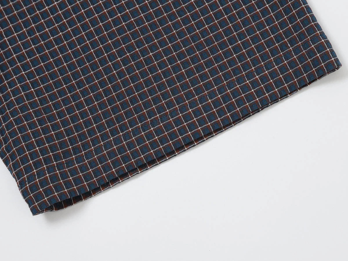 BOXY CROPPED FIT 'NAVY' PLAID SHIRT