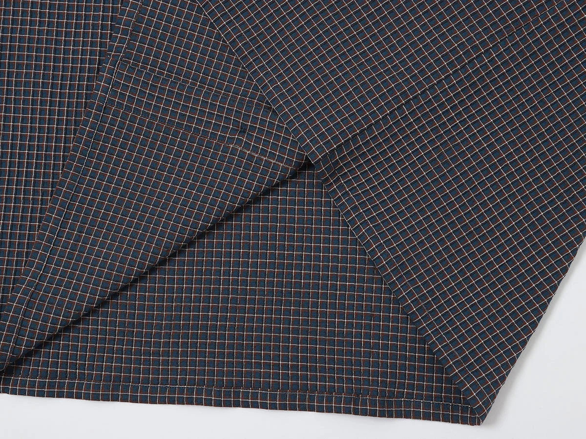 BOXY CROPPED FIT 'NAVY' PLAID SHIRT