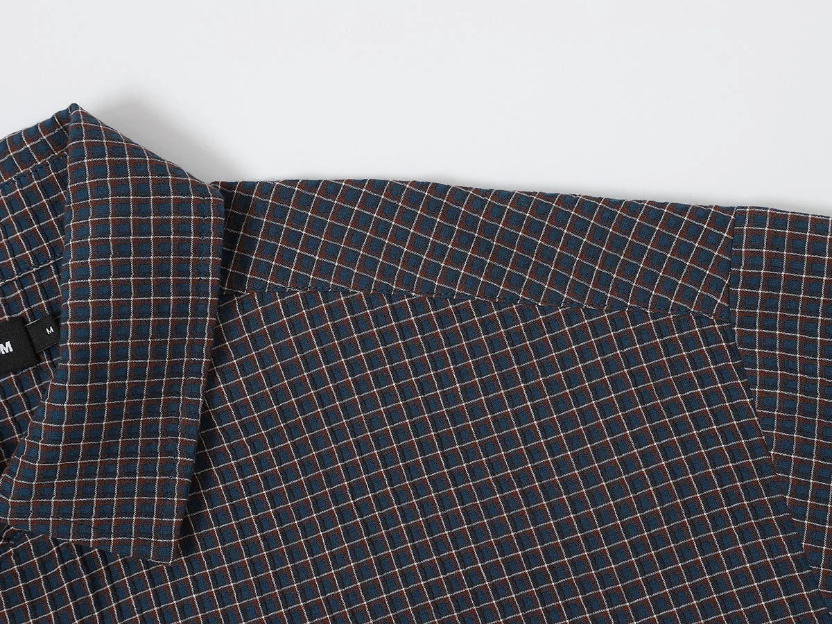 BOXY CROPPED FIT 'NAVY' PLAID SHIRT