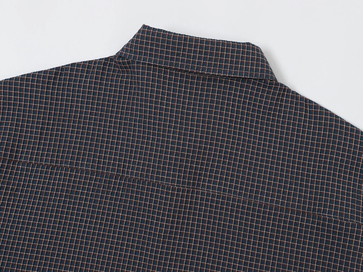 BOXY CROPPED FIT 'NAVY' PLAID SHIRT