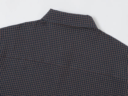 BOXY CROPPED FIT 'NAVY' PLAID SHIRT