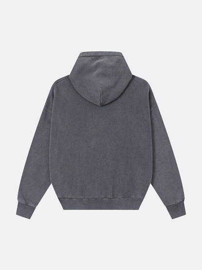 450 GSM BOXY CROPPED FIT 'WASHED GRAY' ZIP-UP HOODIE