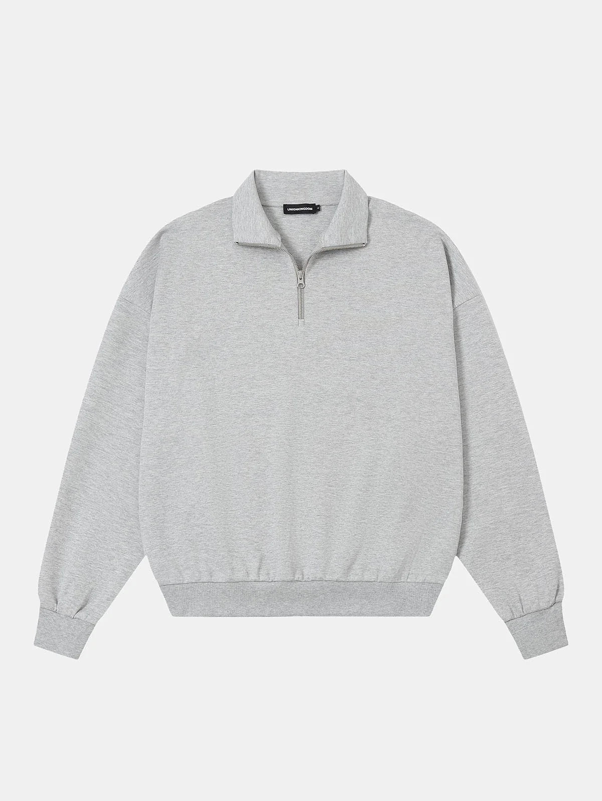 430 GSM BOXY CROPPED FIT QUARTER-ZIP 'FLOWER GRAY' SWEATSHIRT