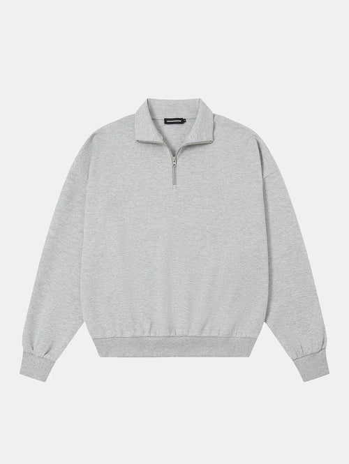 430 GSM BOXY CROPPED FIT QUARTER-ZIP 'FLOWER GRAY' SWEATSHIRT