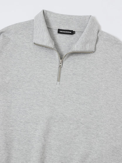 430 GSM BOXY CROPPED FIT QUARTER-ZIP 'FLOWER GRAY' SWEATSHIRT
