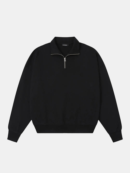 360 GSM 100% COTTON BOXY CROPPED FIT QUARTER-ZIP 'BLACK 'SWEATSHIRT
