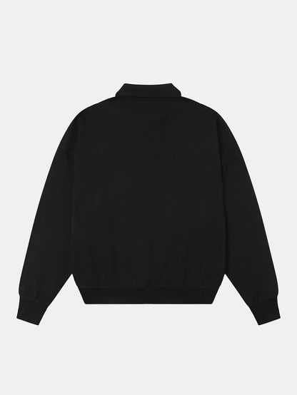 430 GSM BOXY CROPPED FIT QUARTER-ZIP 'BLACK' SWEATSHIRT