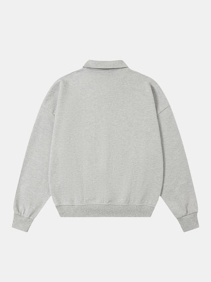 360 GSM 100% COTTON BOXY CROPPED FIT QUARTER-ZIP 'FLOWER GRAY'SWEATSHIRT