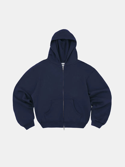 480 GSM FLEECE CROPPED FIT 'NAVY BLUE' ZIP-UP HOODIE