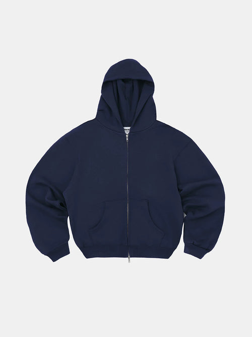 480 GSM FLEECE CROPPED FIT 'NAVY BLUE' ZIP-UP HOODIE