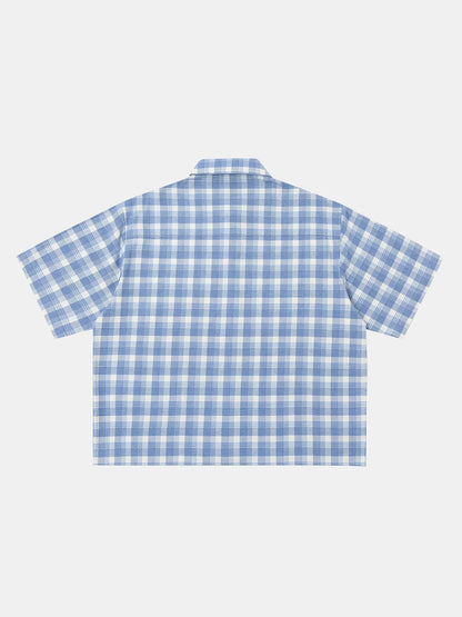 BOXY CROPPED FIT PLAID FLANNEL SHIRT