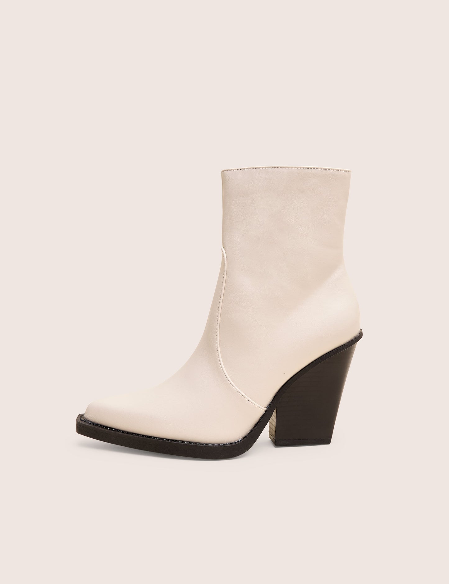 Jessie White Pu Western Black Contrast Sole Block Heeled Ankle Boots