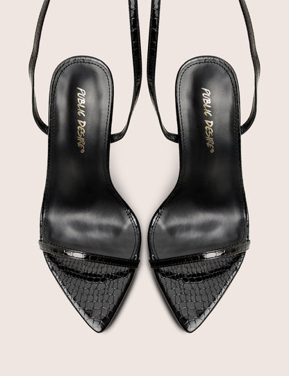 Legacy Wide Fit Black Croc Barely There Pointed Toe Stiletto Heels