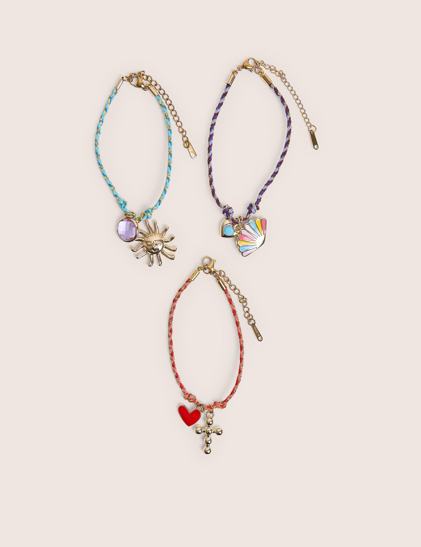 Pack of Three Multicoloured Woven Charm Bracelets