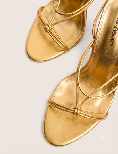 Marcel Gold Strappy Ankle Tie High Heels