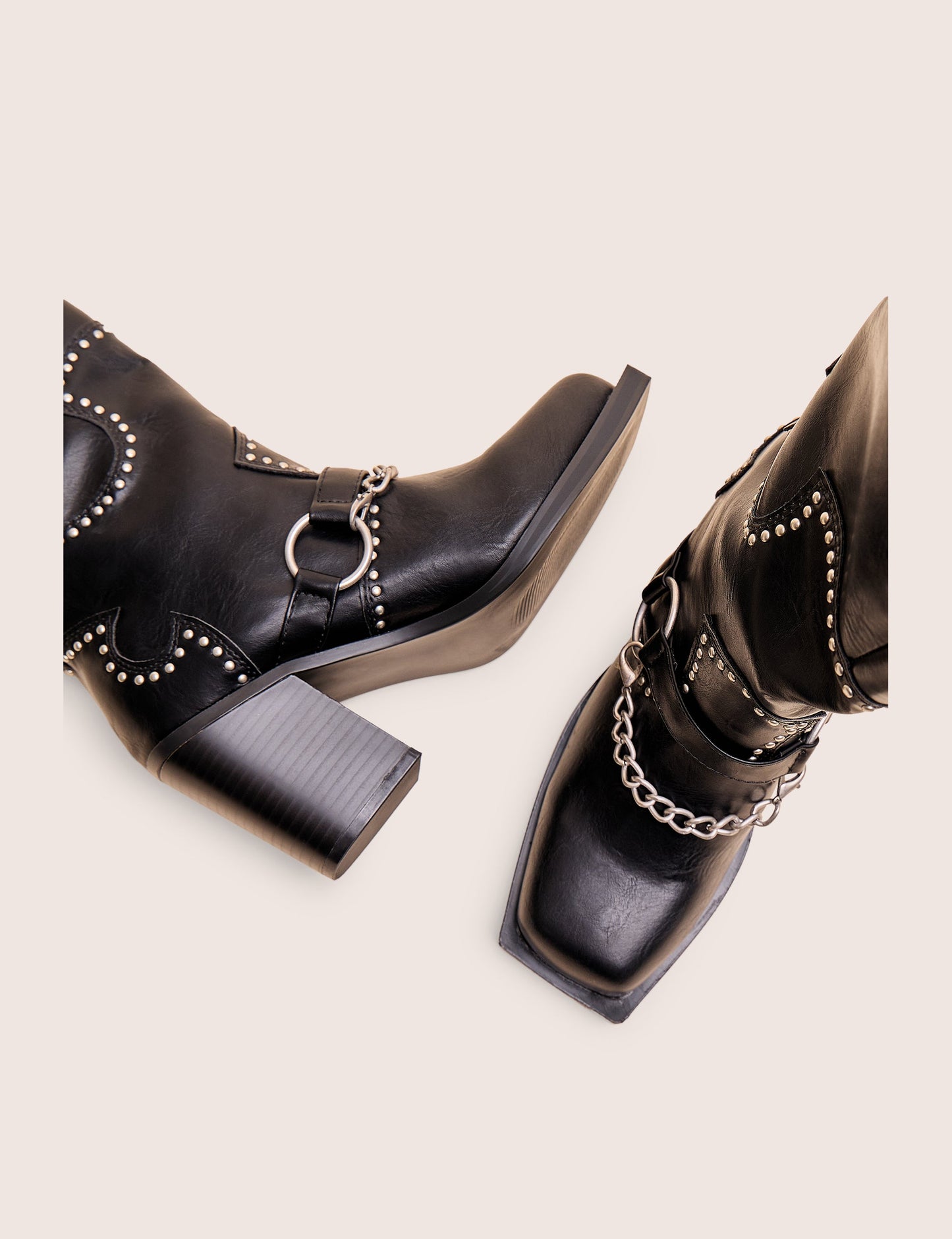 Nashville Black Western Studded Block Heel Knee High Boot