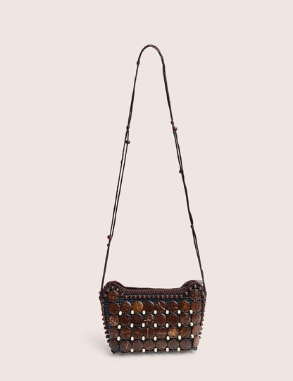 Beaded Brown Crossbody Bag