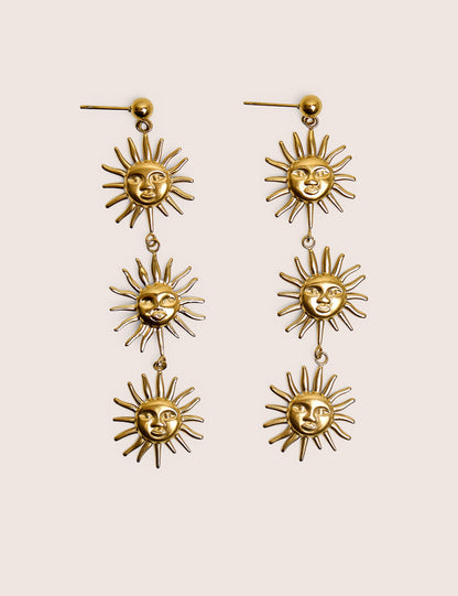 Triple Sun Drop Earrings in Gold