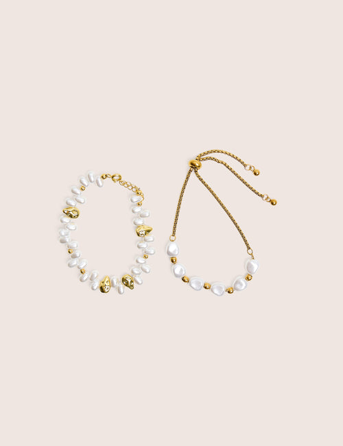 Two Pack of Gold Plated Pearl Detail Bracelets