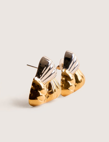 Mixed Metal Triangular Studs Silver & Gold