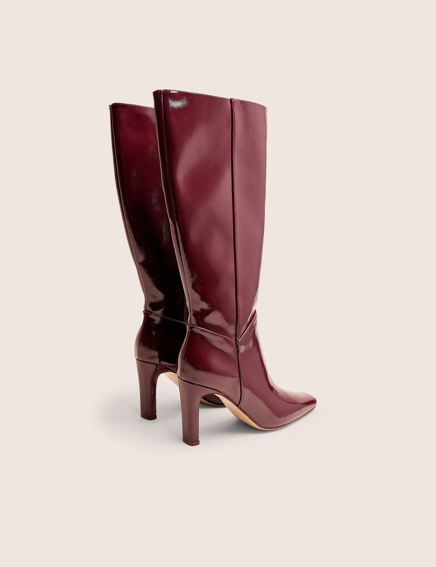 Pose Burgundy Hi Shine Zip Up Knee High Slim Block Heeled Boots