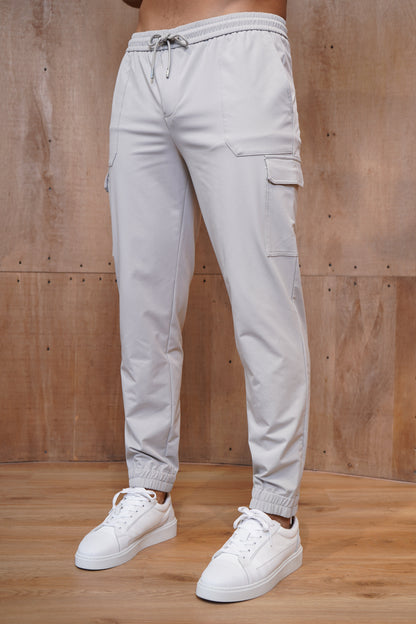 Capo Smart Cuffed Cargo Pants - Light Grey