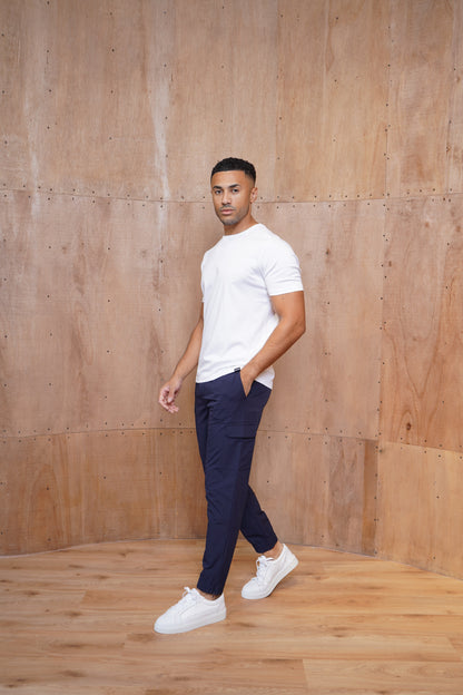 Capo Smart Cuffed Cargo Pants - Navy