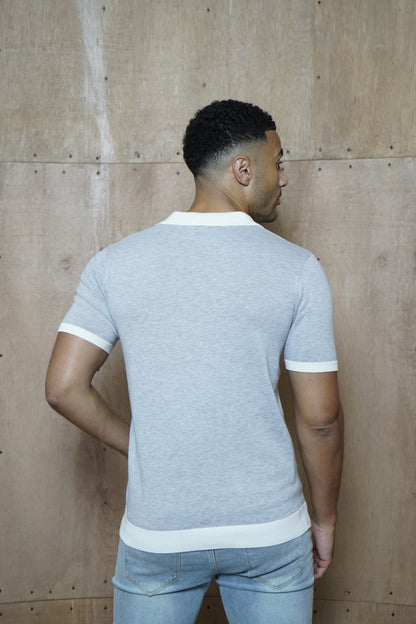 Capo Egyptian Cotton Contrast Cuban Collar Polo Shirt - Grey
