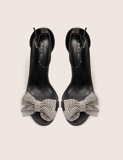 Vermillion Black Bow Detail Round Toe Stiletto Heels