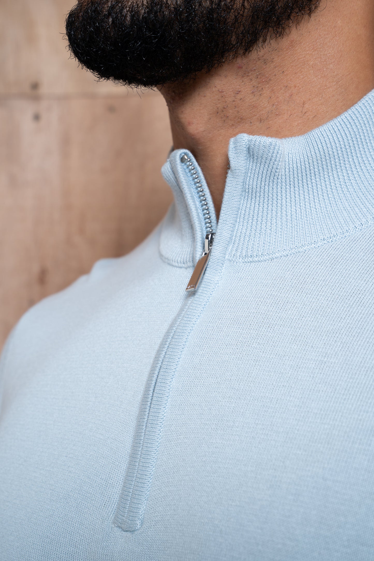 Capo Egyptian Cotton 1/4 Zip Top - Sky Blue